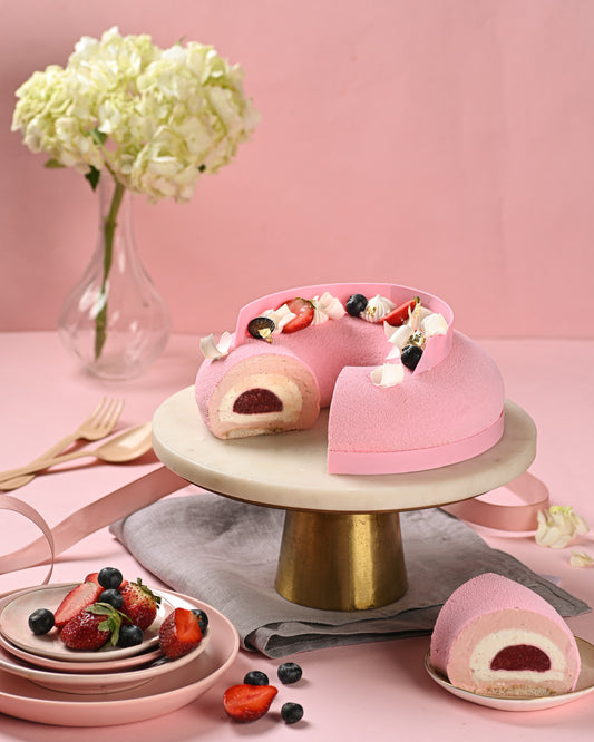 Vanilla Bean & Strawberry Mousse Cake